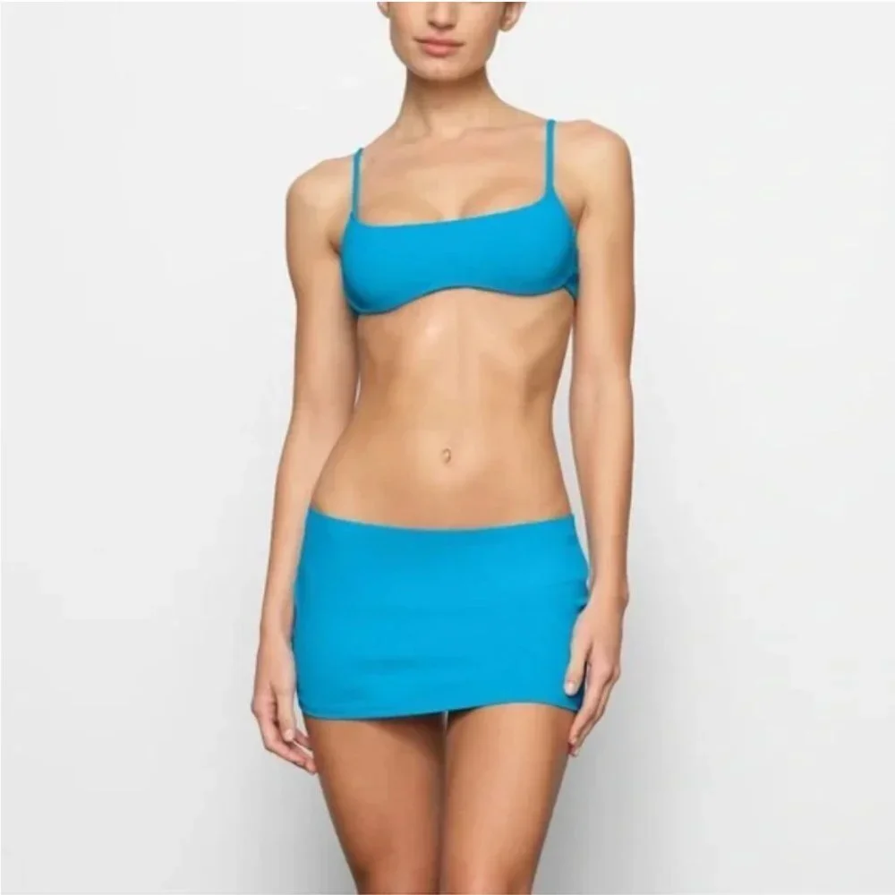Skims Swim Micro Mini Skirt in Turquoise NWT Size Large